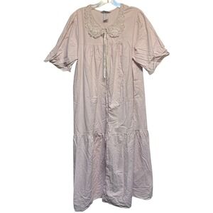 Jodie Arden Intimates Nightgown Size L Pink Cotton Lace Collar Vintage Coquette